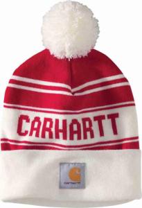 Carhartt Czapka Carhartt Knit PomPom Cuffed Logo Beanie RED 1