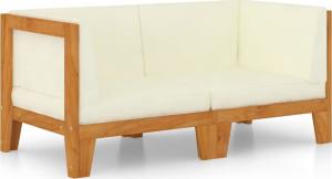 vidaXL 2-osobowa sofa z kremowymi poduszkami, lite drewno akacjowe 1