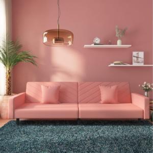 vidaXL 2-osobowa sofa, 2 poduszki, różowa, aksamitna 1