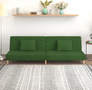 vidaXL 2-osobowa sofa, 2 poduszki, ciemnozielona, aksamitna 1