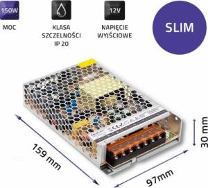 Qoltec QOLTEC 50967 Zasilacz impulsowy LED IP20 150W 12V 12.5A Slim 3
