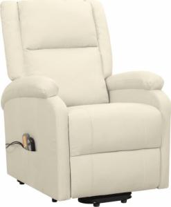 vidaXL Masujący fotel podnoszony, rozkładany, kremowy, tkanina 2