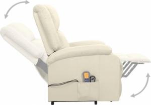 vidaXL Masujący fotel podnoszony, rozkładany, kremowy, tkanina 5