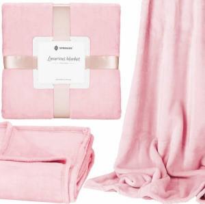 Springos Narzuta na łóżko, pled 200x220 cm koc na kanapę różowy UNIWERSALNY 1