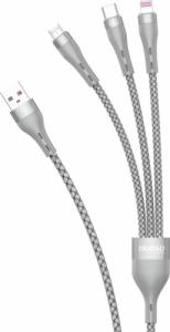 Kabel USB Dudao USB-A - USB-C + microUSB + Lightning 1.2 m Szary (6973687242220) 1