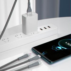 Kabel USB Dudao USB-A - USB-C + microUSB + Lightning 1.2 m Szary (6973687242220) 2