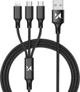 Kabel USB Wozinsky USB-A - USB-C + microUSB + Lightning 1.2 m Czarny (5907769301131) 1