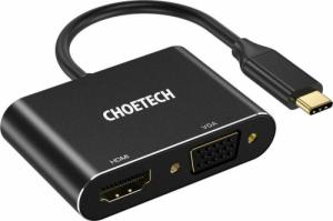 Stacja/replikator Choetech Choetech adapter przejściówka rozdzielacz ze złącza USB Typ C (męski) na HDMI (żeński) 4K 60Hz / VGA (żeński) FullHD 1080p 60Hz czarny (HUB-M17) 1