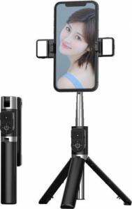 Selfie stick Proda Proda selfie stick teleskopowy rozsuwany kijek do selfie statyw z pilotem Bluetooth i 2x lampą LED czarny (PD-P70S-2 black) 1