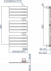 Grzejnik łazienkowy Instal-Projekt Grzejnik POP STAR 50/90 graphite C12 podł. dolne 50 2
