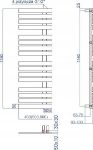 Grzejnik łazienkowy Instal-Projekt Grzejnik POP STAR 50/120 graphite C12 podł. dolne 50 2