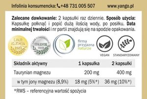 Yango YANGO Taurynian magnezu 60 Kapsułek wegetariańskich 2