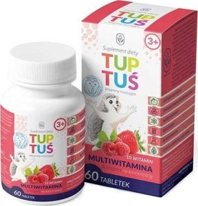TUPTUŚ MULTIWITAMINY Z MAGNEZEM O SMAKU TRUSKAWKOWO - MALINOWYM NA KONCENTRACJĘ DLA DZIECI OD 3 ROKU ŻYCIA 60 TABLETEK MUSUJĄCYCH - TUPTUŚ 1