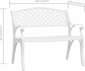 vidaXL Ławka ogrodowa, 102 cm, odlew aluminium, biała 7