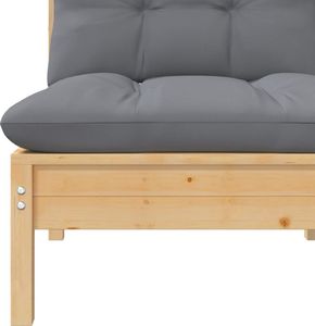 vidaXL 3-cz. zestaw wypoczynkowy do ogrodu, szare poduszki, sosnowy 5