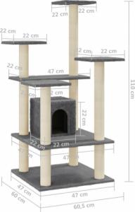 vidaXL Drapak dla kota z sizalowymi słupkami, ciemnoszary, 110 cm 8