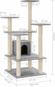 vidaXL Drapak dla kota ze słupkami sizalowymi, jasnoszary, 110 cm 8