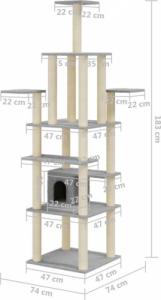 vidaXL Drapak dla kota z sizalowymi słupkami, jasnoszary, 183 cm 8
