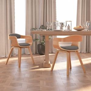 vidaXL Krzesła stołowe, 2 szt., jasnoszare, gięte drewno i tkanina 1