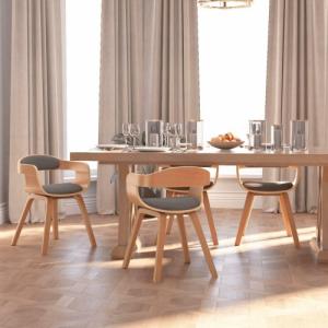 vidaXL Krzesła stołowe, 4 szt., jasnoszare, gięte drewno i tkanina 1