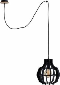 Lampa wisząca KET Skandynawska LAMPA wisząca KET652 drewniana OPRAWA loftowy ZWIS klatka czarna 1