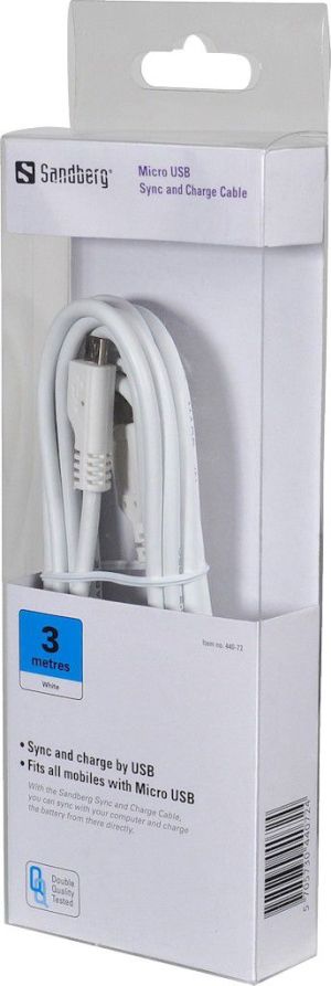 Kabel USB Sandberg USB-A - microUSB 3 m Biały (440-72) 2
