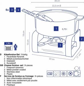Kela zestaw do fondue serowego dla 6 os., ceramika/metal, śred. 22,5 x 19 cm 9