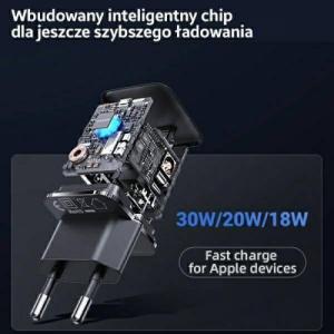 Ładowarka Usams USAMS Ład. siec. USB-C T45 30W PD3.0 +QC3.0 Fast Charging +kabel U63 USB-C/Lightning biały/white UXTZH02 (USAMS-UX) 3