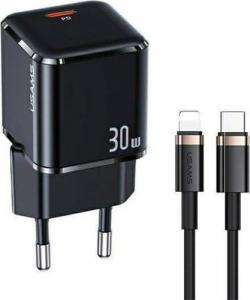 Ładowarka Usams USAMS Ład. siec. USB-C T45 30W PD3.0 +QC3.0 Fast Charging +kabel U63 USB-C/Lightning czarny/black UXTZH01 (USAMS-UX) 1