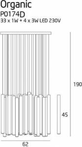 Lampa wisząca MAXlight LAMPA wisząca ORGANIC* P0242 Maxlight metalowa OPRAWA zwis LED 45W 3000K sople tuby złote 2