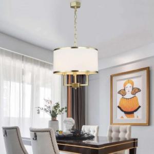 Lampa wisząca Orlicki Design Okrągła LAMPA wisząca Casa Cromo M klasyczna OPRAWA abażurowy ZWIS na łańcuchu kremowy chrom 2