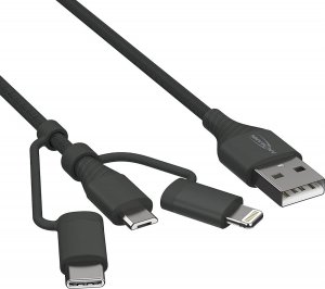 Kabel USB Ansmann USB-A - USB-C + microUSB + Lightning 1.2 m Czarny (456846) 1