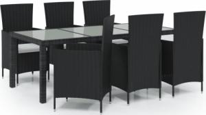 vidaXL 7-cz. zestaw mebli ogrodowych z poduszkami, rattan PE, czarny 2