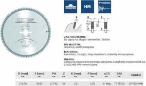 CMT 297.064.09M Piła HW D=216 F=30 Z=64 1