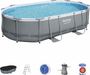 Bestway Basen ogrodowy stelażowy owalny o wymiarach 488 x 305 x 107 cm i pojemności 10949 l Power Steel Bestway + pompa filtrująca + drabinka Uniwersalny 2