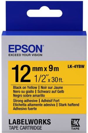 Epson LK-4YBW, Strong Adhesive Black on Yellow, 12mmx9m (C53S654014) 1
