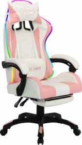 Fotel vidaXL z LED RGB biało-różowy z podnóżkiem 1