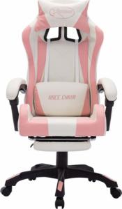 Fotel vidaXL z LED RGB biało-różowy z podnóżkiem 4