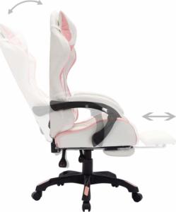 Fotel vidaXL z LED RGB biało-różowy z podnóżkiem 5