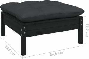 vidaXL 2-osobowa sofa ogrodowa z poduszkami, czarna, drewno sosnowe 6