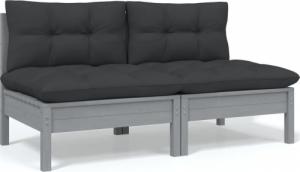 vidaXL 2-osobowa sofa ogrodowa z poduszkami, szara, drewno sosnowe 1