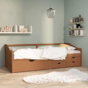 vidaXL 3-osobowa sofa/łóżko z szufladami, miodowy brąz, 90 x 200 cm 1