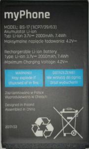 Bateria myPhone Oryginalna Bs-17 Hammer 3/3+ 900Ma 1