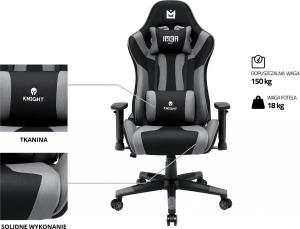Fotel IMBA Seat KNIGHT materiałowy czarno-szary 7