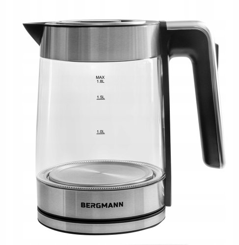 Czajnik BERGMANN elektryczny szklany 1,8L 2200W podstawa inox kształt cylindryczny