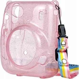 Pokrowiec LoveInstant Futerał Etui Pokrowiec Do Fujifilm Instax Mini 11 RÓŻowy Brokat Przezroczysty