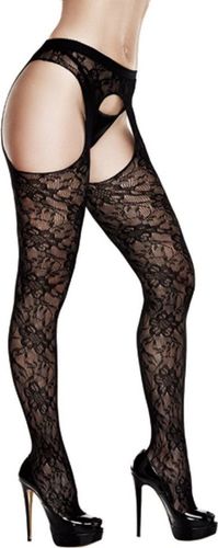 Baci Crotchless Rajstopy z wycięciami bez kroku - Baci Crotchless Lace Suspender Hose Queen Size