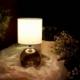 Lampa stołowa Ambiance Lampa stołowa z kloszem abażurem lampka nocna biała ze szklaną podstawą 25x12 cm 4