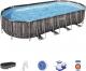 Bestway Bestway Power Steel Frame Pool Set, 732 cm x 366 cm x 122 cm, swimming pool (dark brown/blue, wood decor, with filter pump) 1