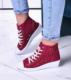 Bordowe trampki z cekinami na niskim koturnie /B5-2 8469 S095/ 37 1